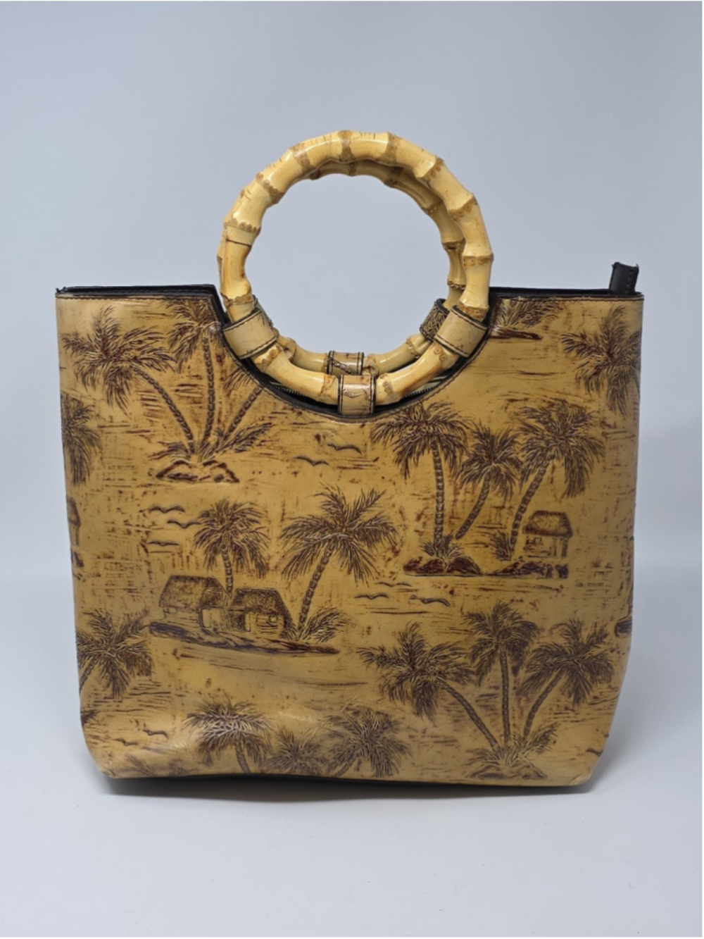 Caribbean Joe Palm Tree Purse Tote Beach Island Bamboo Handles Tropical - Picture 8 of 11